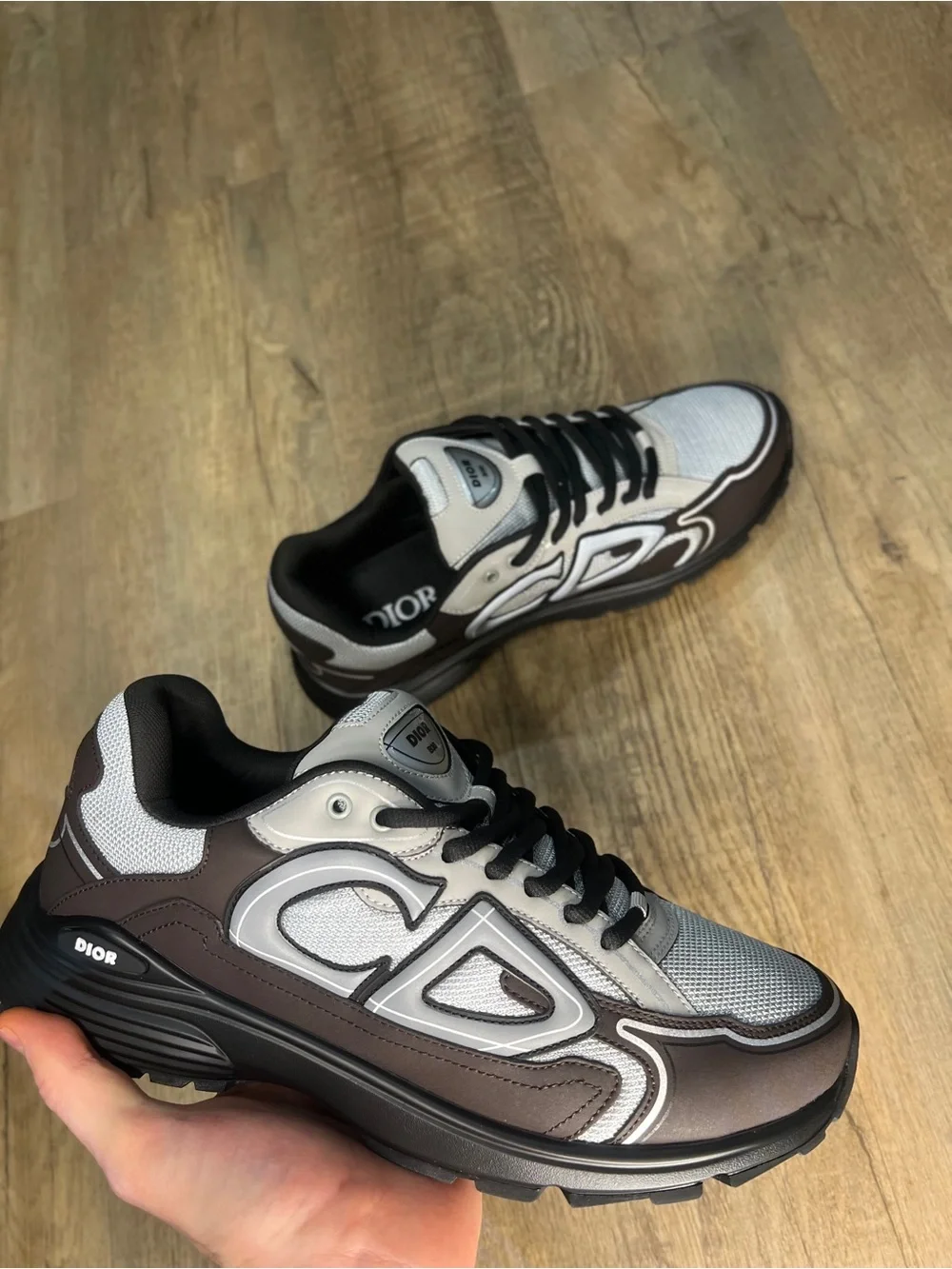 Dior Men's Mesh & Leather Sneakers in Beige and Black